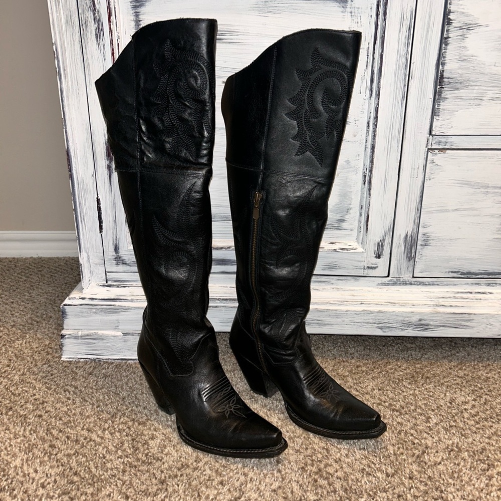 Black Leather Cowboy Boots Dan post